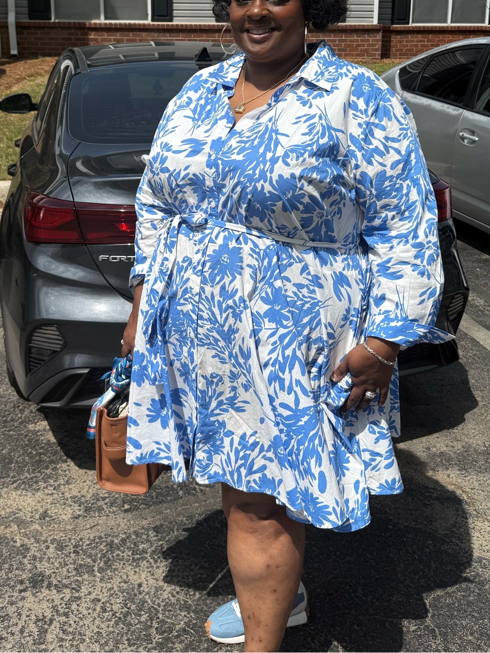a new day Blue and White Floral Mini Shirt Dress